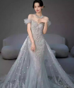 Váy cưới kiểu Pháp mới trễ vai Váy chính nặng tay Chất liệu cao cấp, đuôi váy nhỏ - VDH121 (1)