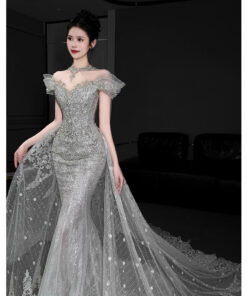 Váy cưới kiểu Pháp mới trễ vai Váy chính nặng tay Chất liệu cao cấp, đuôi váy nhỏ - VDH121 (6)