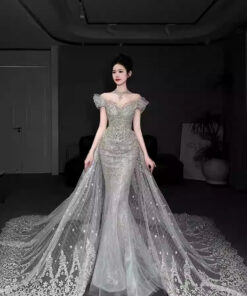 Váy cưới kiểu Pháp mới trễ vai Váy chính nặng tay Chất liệu cao cấp, đuôi váy nhỏ - VDH121 (6)