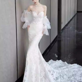 Váy cưới ren nhẹ váy cưới cúp ngực cao cấp kiểu Pháp - VDH149 (1)