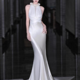 Váy cưới satin nhẹ kiểu Pháp - cổ yếm cao cấp và hở - VDH125 (1)