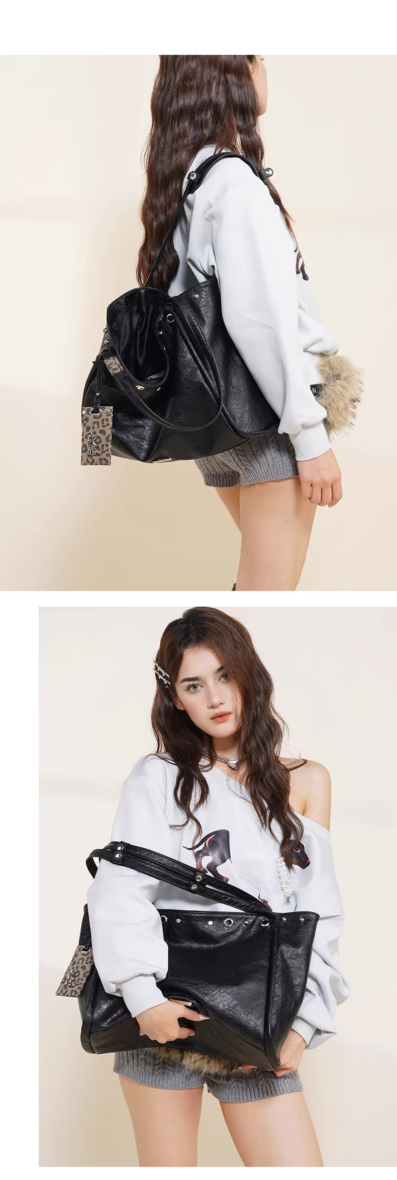 Túi nữ hàng hiệu đeo chéo màu đen dập nổi, dung tích lớn - TX601 (5)