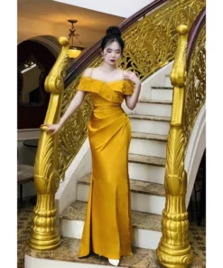 Đầm Dạ Hội Phi Lụa Hồ Điệp Bẹt Vai Trẻ Trung - DHlk13 (6)
