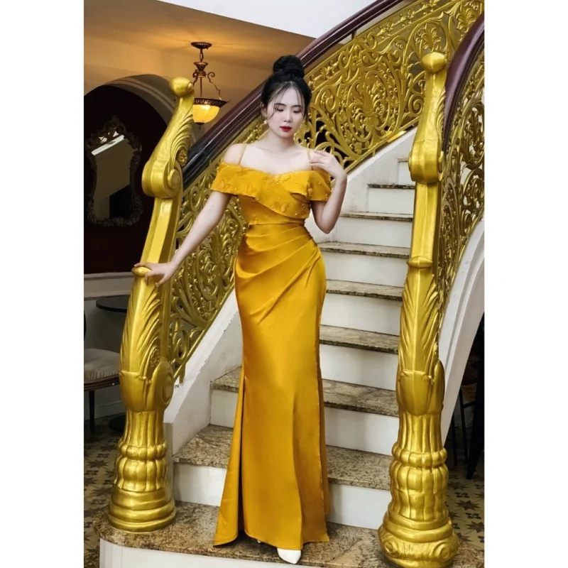 Đầm Dạ Hội Phi Lụa Hồ Điệp Bẹt Vai Trẻ Trung - DHlk13 (6)
