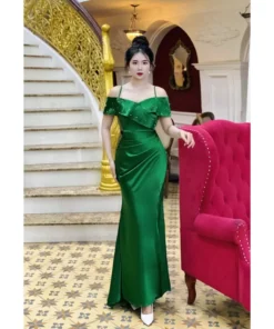 Đầm Dạ Hội Phi Lụa Hồ Điệp Bẹt Vai Trẻ Trung - DHlk13 (6)