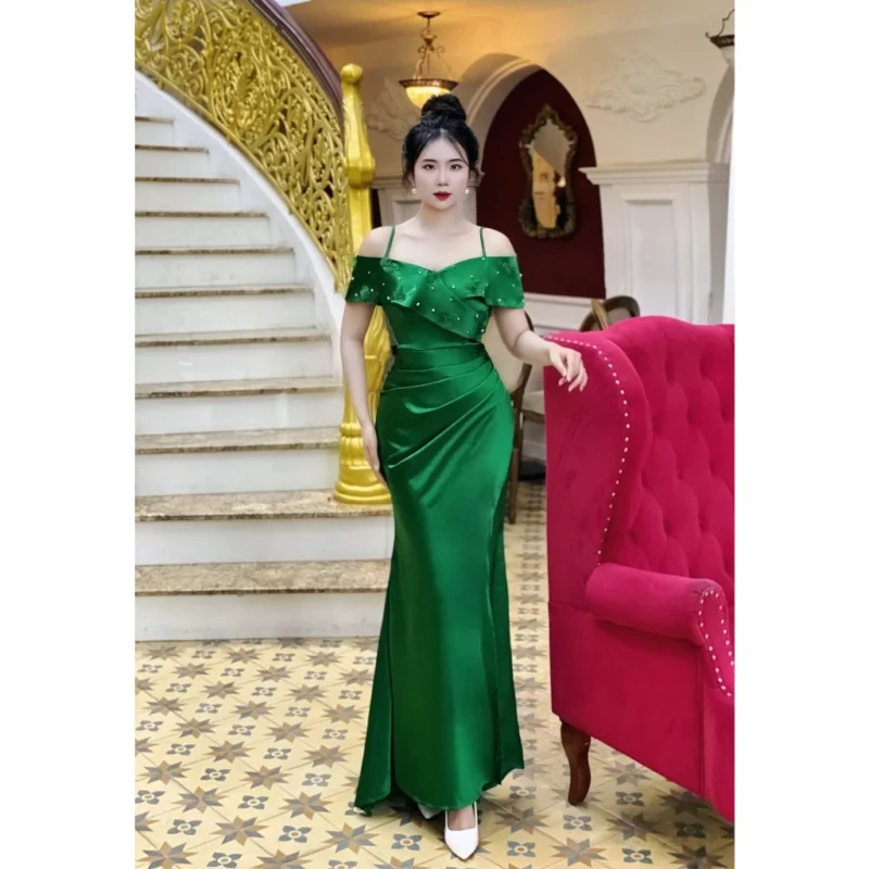 Đầm Dạ Hội Phi Lụa Hồ Điệp Bẹt Vai Trẻ Trung - DHlk13 (6)