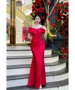 Đầm Dạ Hội Phi Lụa Hồ Điệp Bẹt Vai Trẻ Trung - DHlk13 (6)