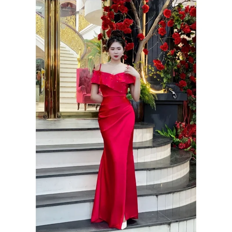 Đầm Dạ Hội Phi Lụa Hồ Điệp Bẹt Vai Trẻ Trung - DHlk13 (6)