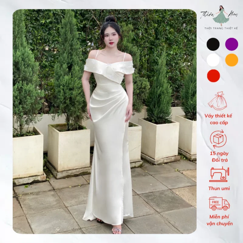 Đầm Dạ Hội Phi Lụa Hồ Điệp Bẹt Vai Trẻ Trung - DHlk13 (6)