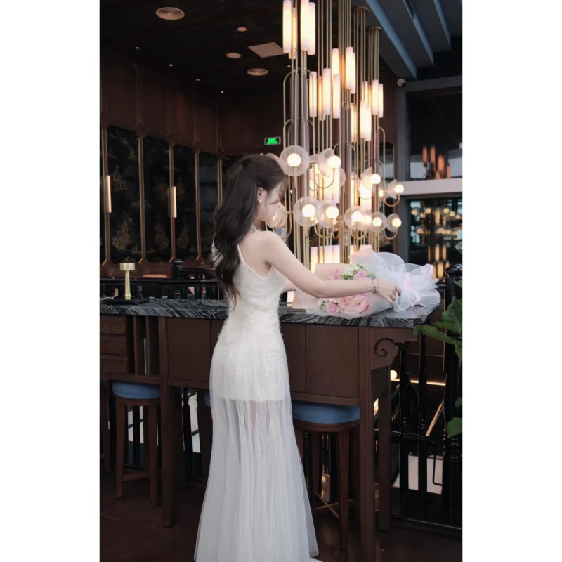 Đầm dạ hội dự tiệc cổ yếm ren hoa phối lưới xòe bồng - DHLK20 (4)