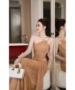 Đầm dạ hội dự tiệc lệch vai A112 lưới đính khoan charm sang chảnh 2 màu Akara Closet - DHLK17 (2)