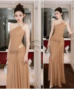 Đầm dạ hội dự tiệc lệch vai A112 lưới đính khoan charm sang chảnh 2 màu Akara Closet - DHLK17 (2)