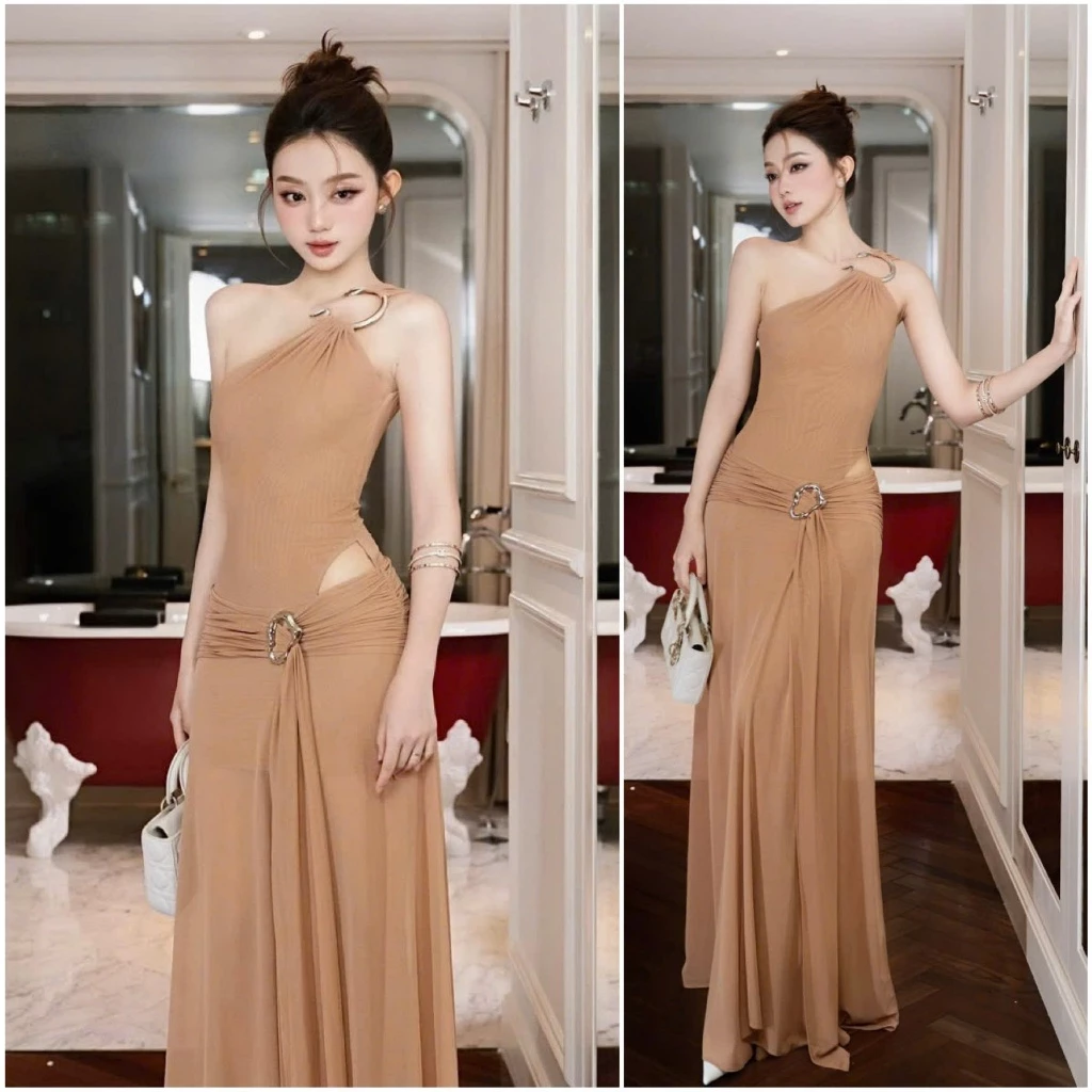 Đầm dạ hội dự tiệc lệch vai A112 lưới đính khoan charm sang chảnh 2 màu Akara Closet - DHLK17 (2)