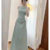Váy đầm cổ thuyền XIXEOSHOP dáng dài xòe chất chéo hàn quốc V172 - DHLK05 (2)