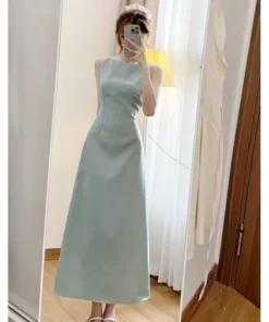 Váy đầm cổ thuyền XIXEOSHOP dáng dài xòe chất chéo hàn quốc V172 - DHLK05 (2)
