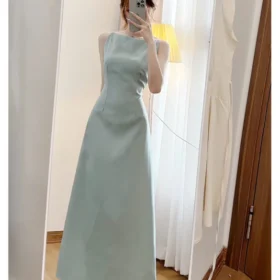 Váy đầm cổ thuyền XIXEOSHOP dáng dài xòe chất chéo hàn quốc V172 - DHLK05 (2)