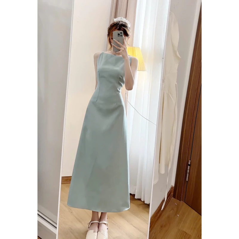 Váy đầm cổ thuyền XIXEOSHOP dáng dài xòe chất chéo hàn quốc V172 - DHLK05 (2)